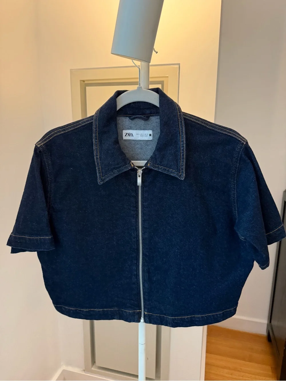 Zara Dark Blue Cropped Denim Top with Zip